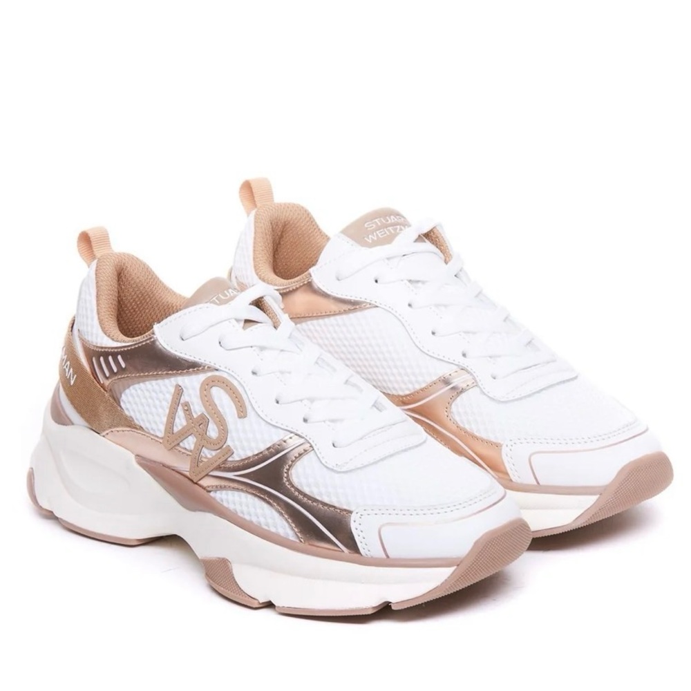 Stuart Weitzman White and Rose Gold Women's Chunky Sneakers
